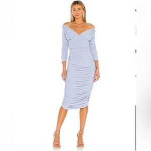 Norma Kamali Tara Dress Celestial Blue Ruched Sz Medium